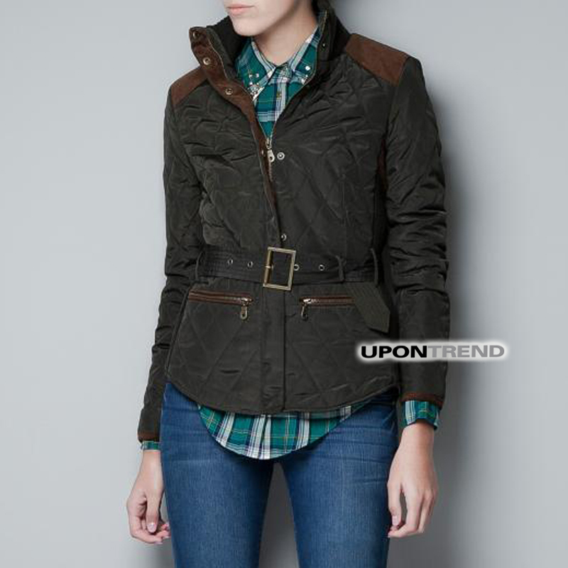 Wa0173 2012 autumn and winter outdoor type plaid color block material patchwork belt jacket wadded jacket