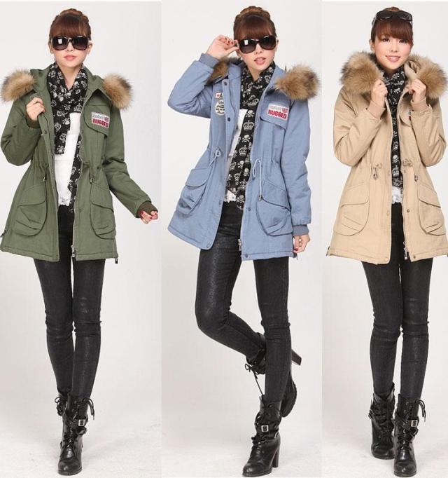 Wadded jacket Army Green raccoon fur winter thickening cotton-padded jacket female hz