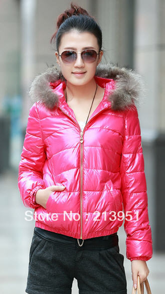 Wadded jacket outerwear female winter fur collar small cotton-padded jacket hooded slim thickening cotton-padded N215