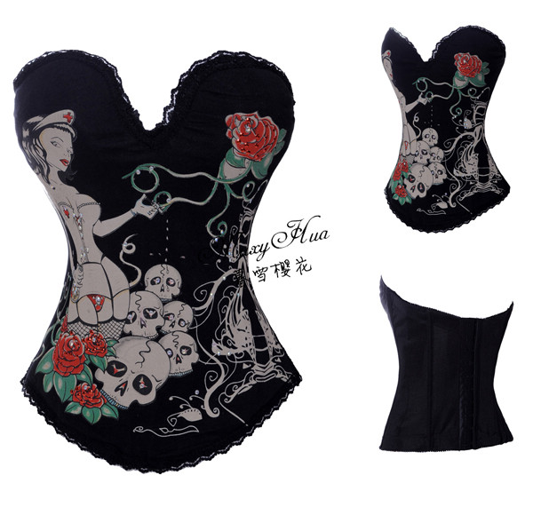 Waist cummerbund beauty costumes punk print royal corset shaper underwear hanging buckle