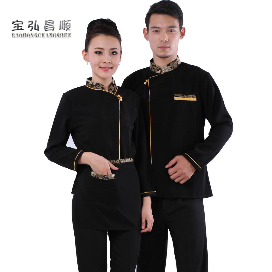 Waiter clothes work wear autumn and winter chinese style restaurant uniforms work wear