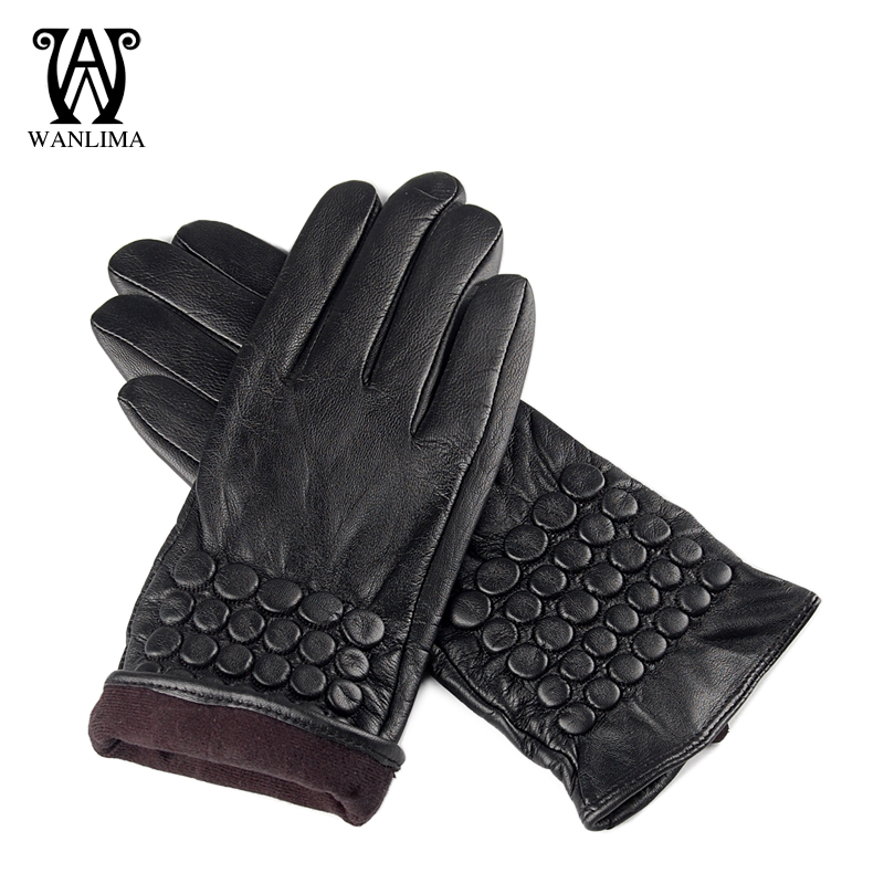 WANLIMA women's gloves 2012 sheepskin thermal finger gloves dot leather gloves