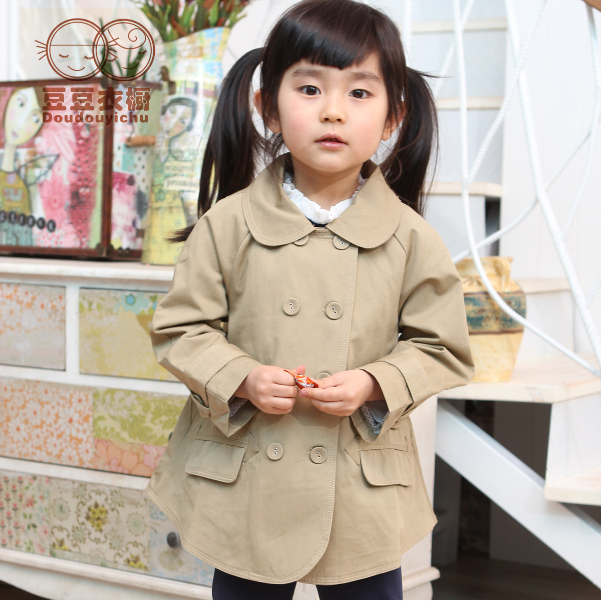 Wardrobe 100% cotton double breasted trench outerwear small female child spring and autumn 1083