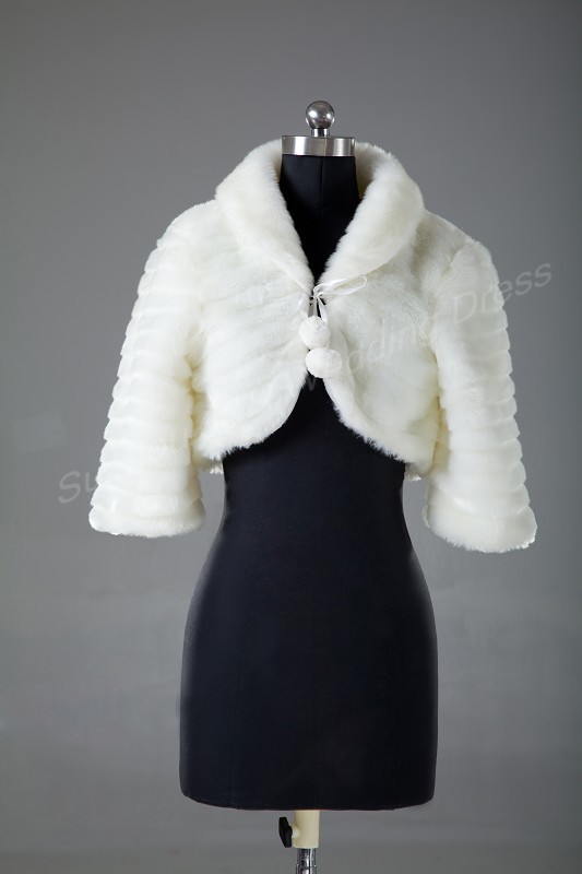 Warm Faux Fur Long Sleeve Ivory Bolero Wedding Wrap Shawl Bridal Jacket Coat  Accessories Free Shipping 5676