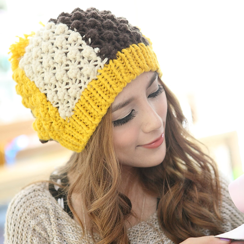 Warm hat knitted hat pineapple clip flower wool ball cap female knitting wool hat