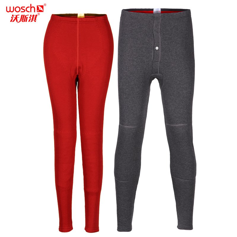 Warm pants autumn and winter thickening bamboo applique innerwear double layer kneepad brushed cotton wool pants