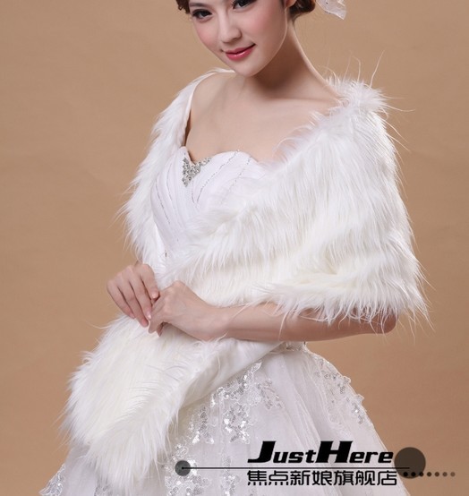 Warm Winter White Faux Fur Bridal Wedding long and wide  Bolero Jacket Wrap shawl for women everning dress wp101