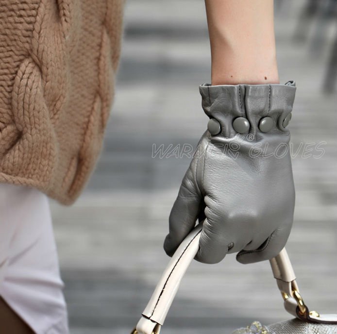 WARMEN 2012 Free Shipping three colors women goatskin gloves Leather Gloves for lady