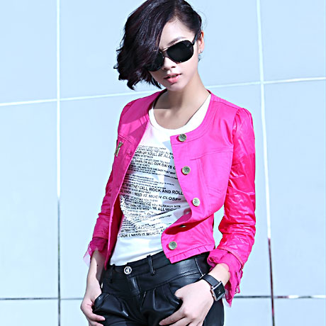 Water lily 2013 leather clothing spring female slim short top nylon patchwork denim short jacket