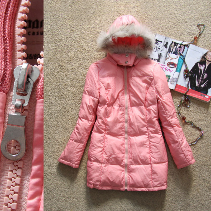 Water wash white duck down raccoon fur collar long design down coat autumn and winter female