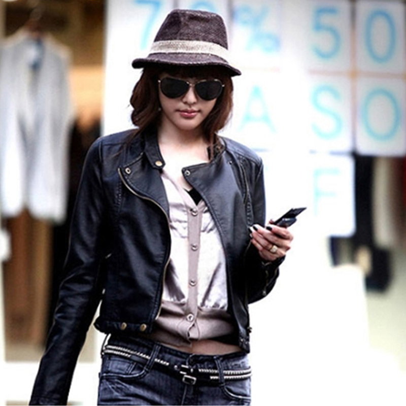 Water washed leather clothing female short design slim stand collar small leather clothing jacket outerwear spring and autumn