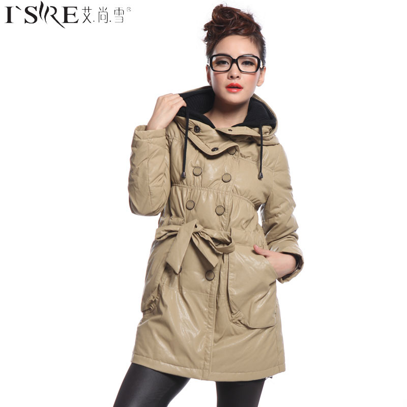 Water washed leather double layer cap slim medium-long down coat 03022