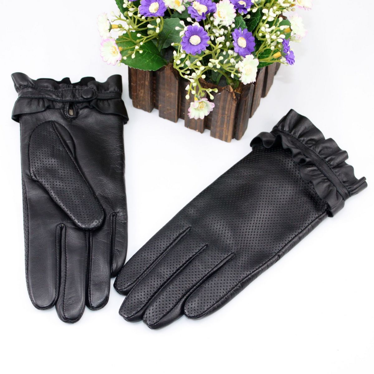 Water women's genuine leather gloves women's sheepskin thermal thick winter laciness goatswool