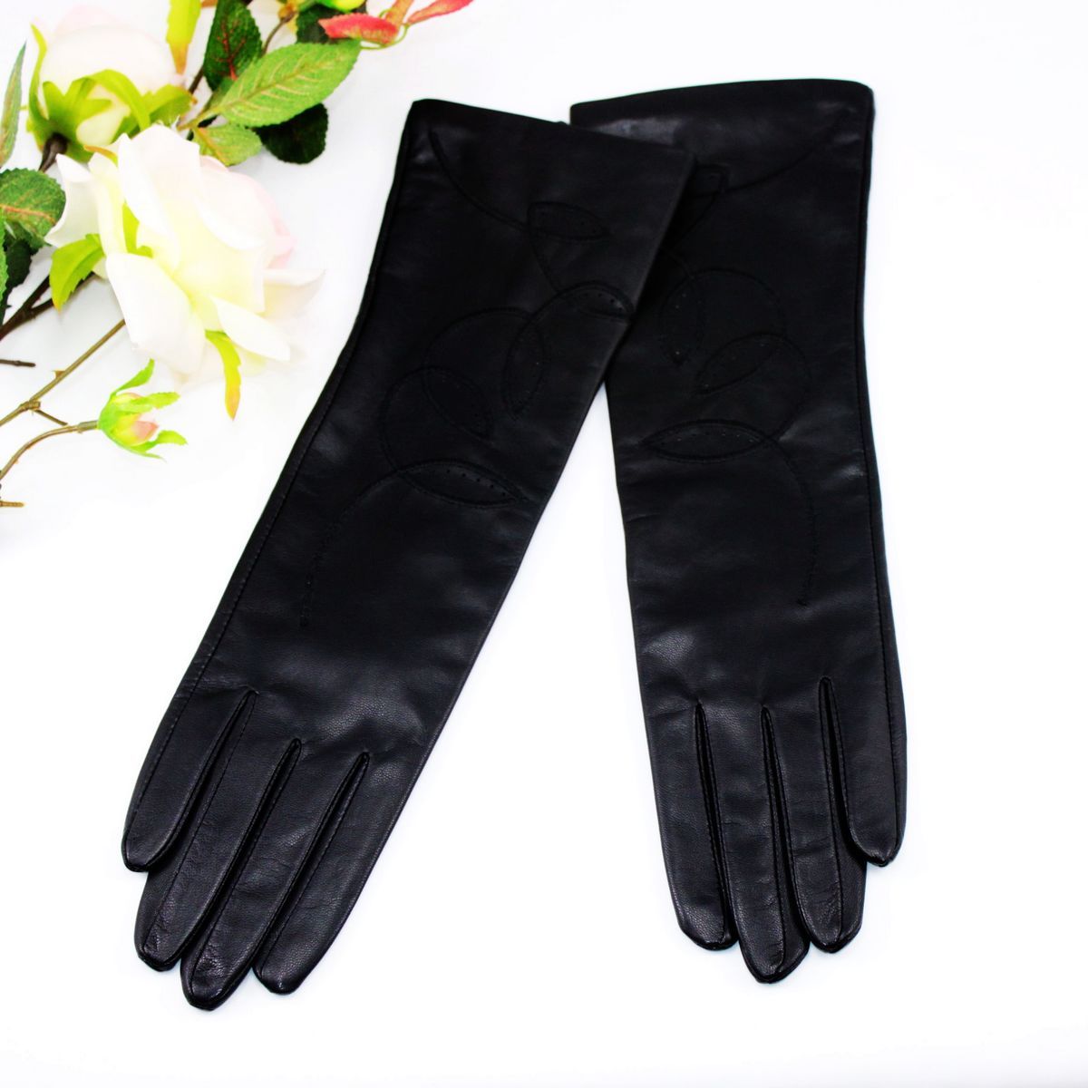 Water women's genuine leather gloves women's sheepskin ultra long winter embroidered