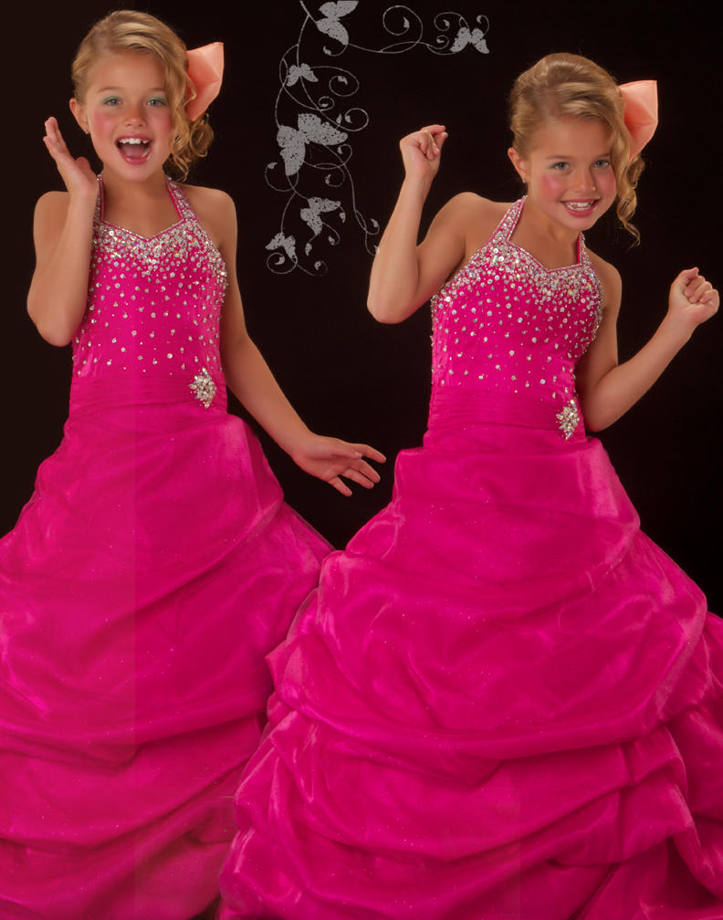 Watermelon Fashion Halter Beaded Sequins Ruffles Ball Gown Lovely Cheap Pageant Dresses Flower Girl dresses
