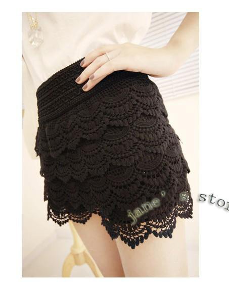 Wave full Gouhua hollow elastic waist shorts, divided skirts, leggings