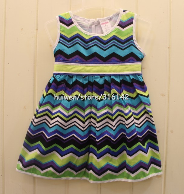 Wave striped dress Summer brand dress girl dress princess dots dress 5pcs/lot  D1204