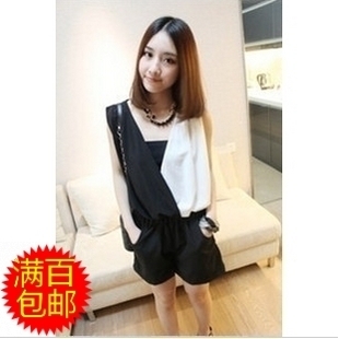 WB010 NEW fashion Women's chiffon cool color matching sleeveless  jumpsuit / ladies'  shorts jumpsuit free shipping