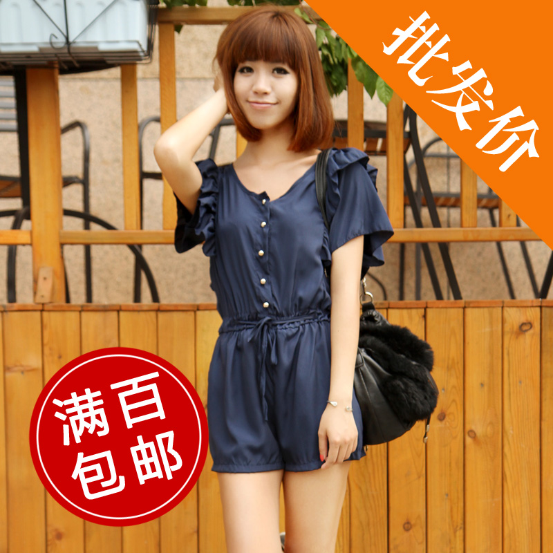 WB020 Women's clothes chiffon casual RUFFLESnavy style jumpsuit / soild color pants  free shipping