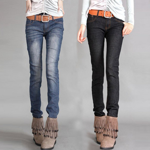 Wearing white pencil pants elastic plus size jeans skinny pants casual trousers