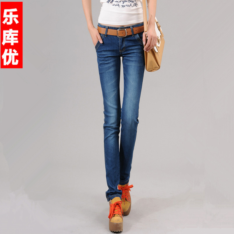 Wearing white pocket casual pencil skinny jeans female trousers 2012 FREE SHIPPING