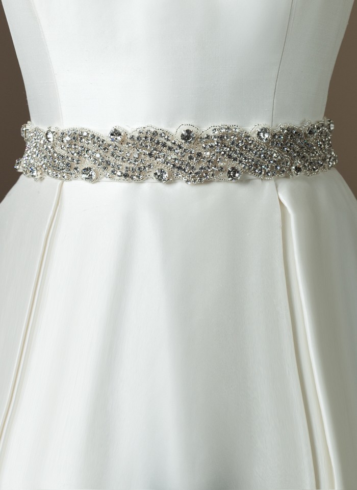 Wedding Accessories Belt Bridal Sash with swirl beaded pattern with crystals rhinestones Wedding Waistband