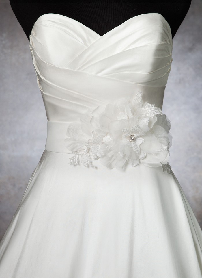 Wedding Accessories Organza bias belt accented with lace silk petals and sequin flowers Wedding Dress Waistband