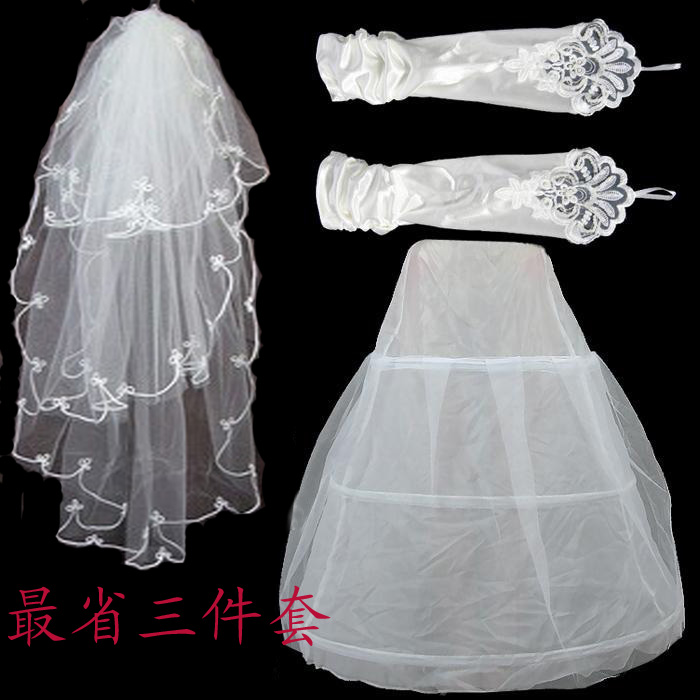 Wedding accessories piece set embroidered veil pearl gloves hard network pannier brief combination