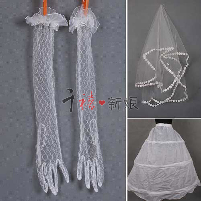 Wedding accessories veil lace long gloves panniers piece set pjz001