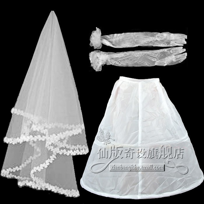 Wedding accessories veil lace long gloves slip piece set