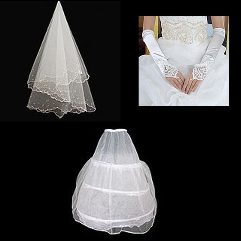 Wedding accessories veil pannier gloves piece set fingerless white satin gloves the bride married gloves
