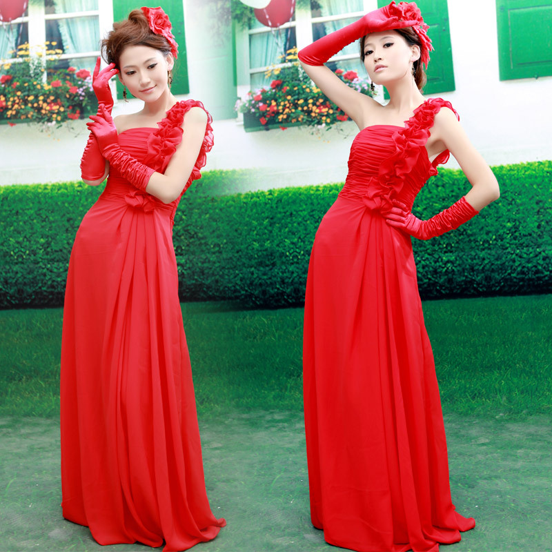 Wedding banquet dress formal dress long design red formal dress