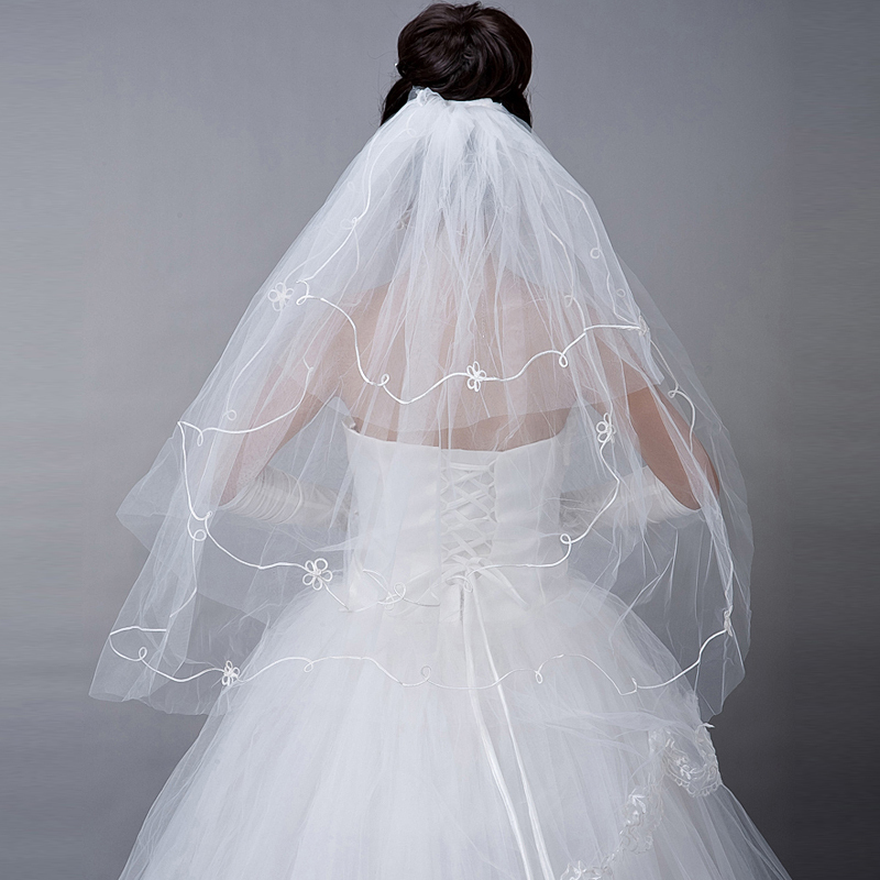 Wedding bordure lace three-ply fashion veils Bridal mantilla photograph and wedding accessories wholesale-Free shipping!