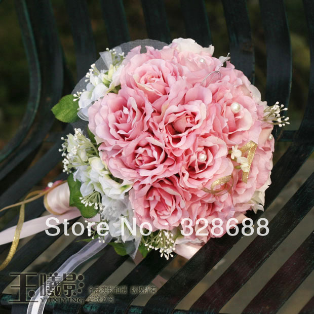 Wedding Bouquet Artificial Rose Flowers Pink ,Bridal Throw Bouquet, Bridal Bouquets Bridal Hand Flower <<rugfd