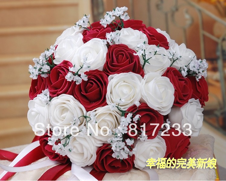 Wedding Bouquet Artificial Rose Flowers Red ,Bridal Throw Bouquet, Bridal Bouquets 30 flowers Bridal Hand Flower @@f3YTR