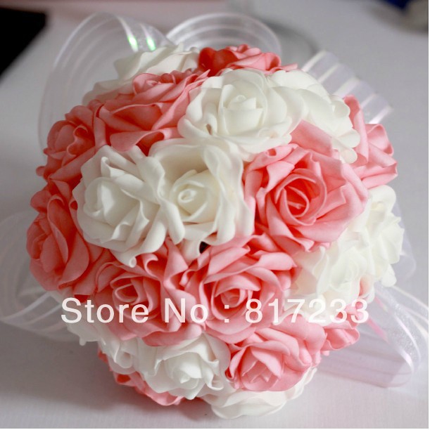 Wedding Bouquet Artificial White With Pink Rose Flowers ,Bridal Throw Bouquet  Bridal Bouquets + Free GIFT