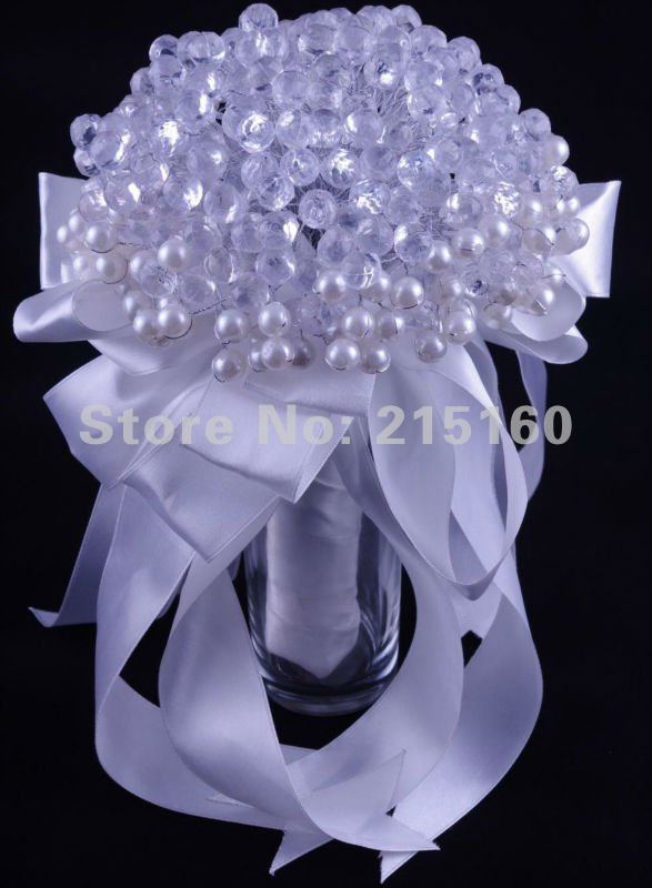 Wedding bouquets, Pearl and  beads bouquets, bridal posy, flower girl bouquets clear color bead and white pearls
