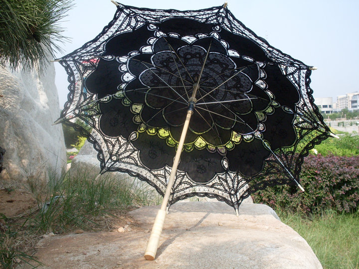 Wedding Bridal Umbrella Fan Lace Parasol Black Photography Props Weddiing Free Shipping
