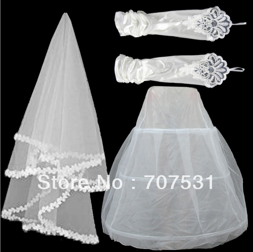 Wedding dress accessories high-grade wedding dresses the bride veil satin gloves bustle wedding set of three pieces of kit