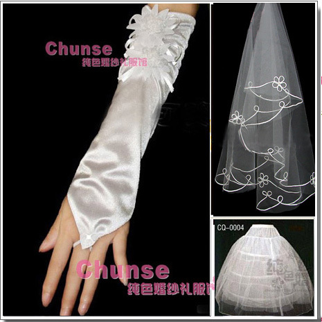 Wedding dress all-match piece set veil pannier wedding gloves long design bride wedding accessories free shipping dropshipping