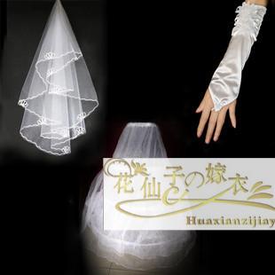 Wedding dress bundle 3 wire 1 yarn fingerless gloves 1.5 meters veil pure white