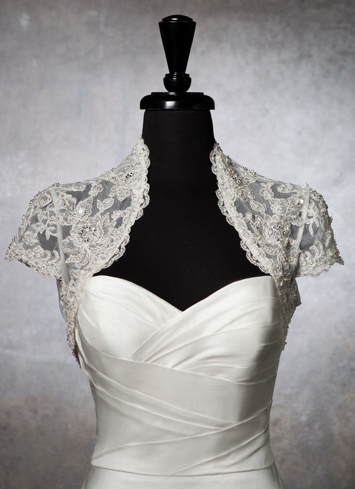 Wedding Dress Jacket Metallic lace bolero accented with crystals and sequins Wedding Accessories Bridal Wraps