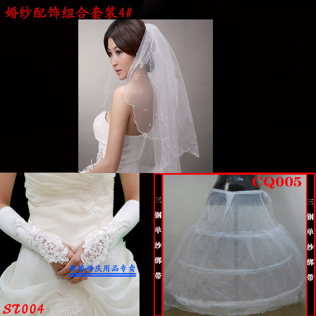 Wedding dress pannier veil multi-layer fingerless bridal gloves wedding accessories piece set multi-layer ultra long veil 4