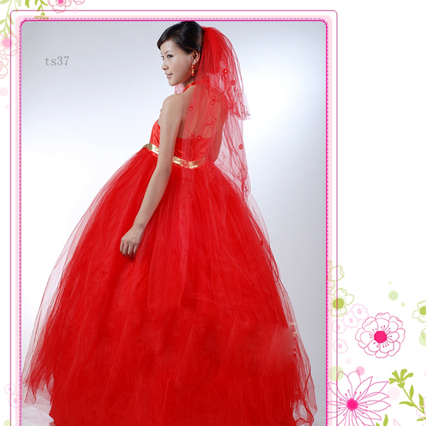 Wedding dress red veil red veil single tier