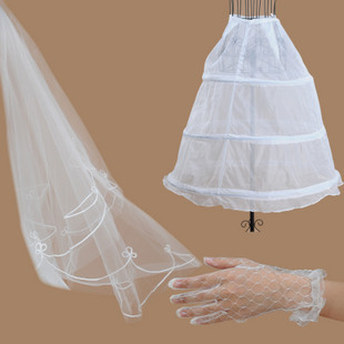 Wedding dress wedding accessories gloves veil pannier wedding dress piece set