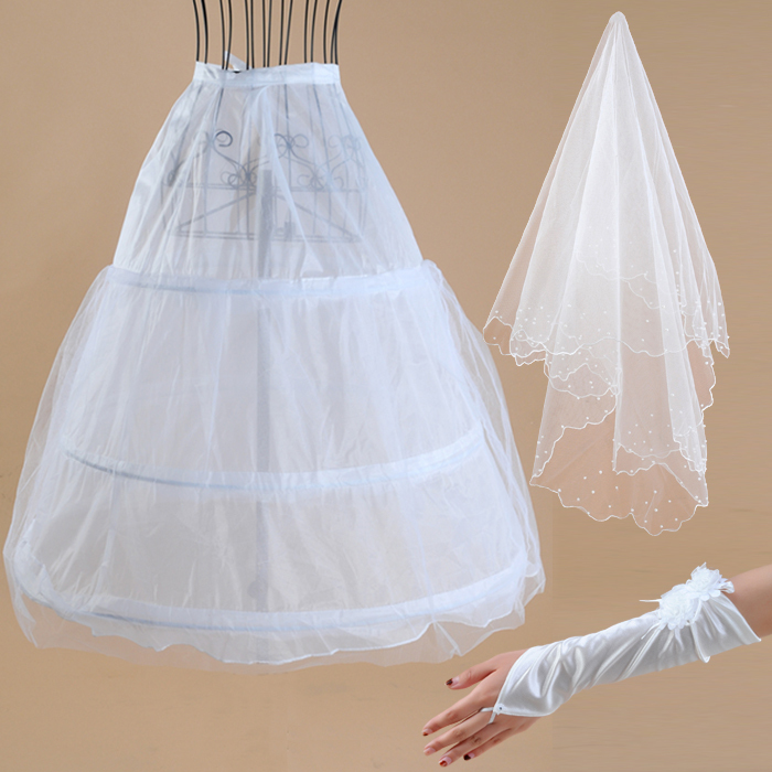 Wedding dress wedding accessories veil gloves pannier set c