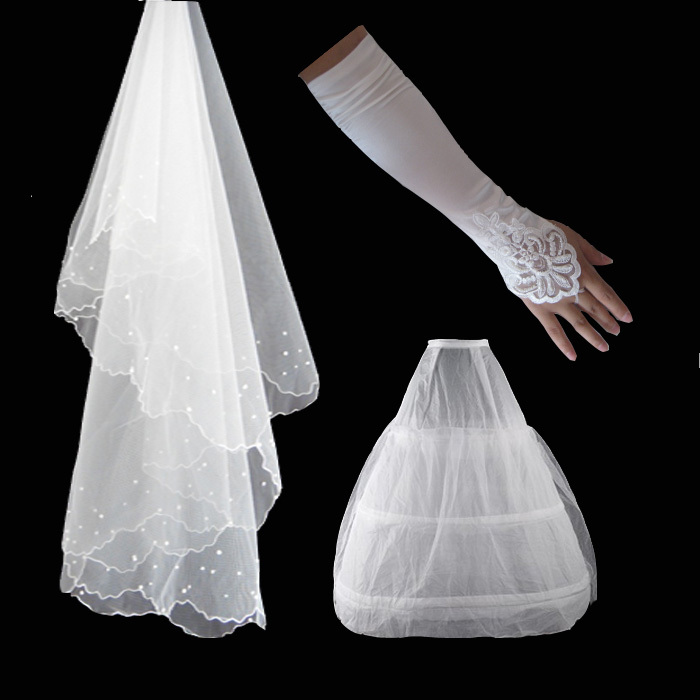 Wedding dress wedding gloves veil pannier piece set 048
