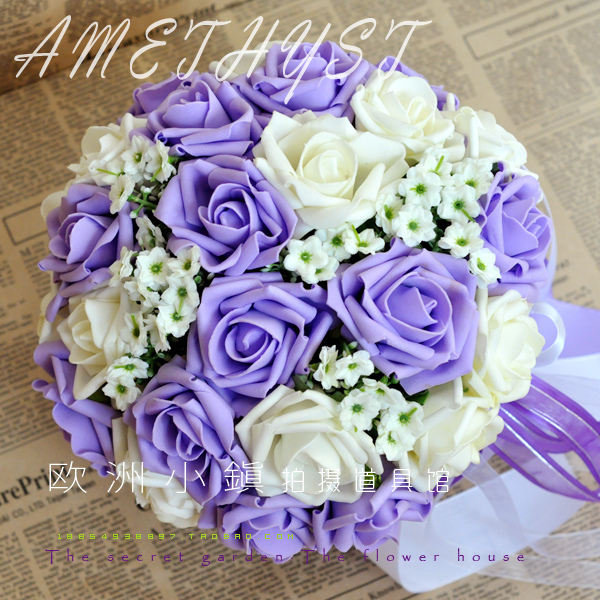 Wedding Favors Purple Wedding Bridesmaid Bouquet Sweetheart Roses Artifical Silk Flower Bride Holding Flowers