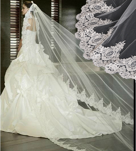 Wedding high quality lace trailing veils luxurious Bridal mantilla 3 meters photograph/wedding accessories-Free shipping!