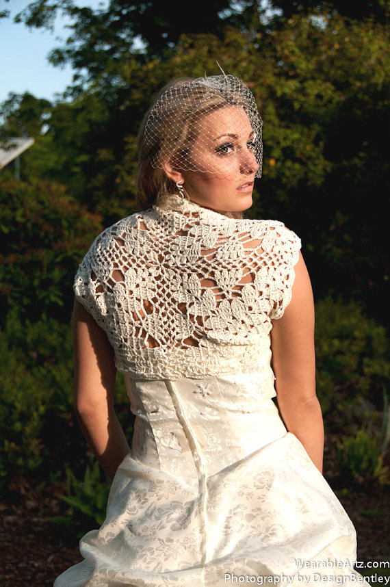 Wedding lace Shrug bolero Bridal Cashmere crochet wedding bolero Ivory white